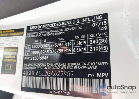 2016 Mercedes-Benz Gl 450 4Matic z USA, uszkodzony, nr VIN 4JGDF6EE2GA629959